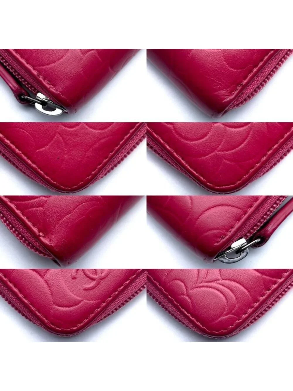 Chanel Wallet Camellia Embossed Zip Around